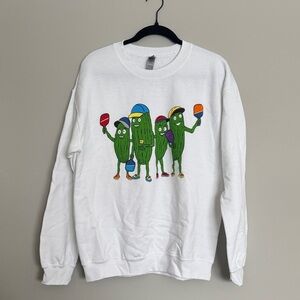 White Crewneck Sweater with Fun Pickle Ball Graphic